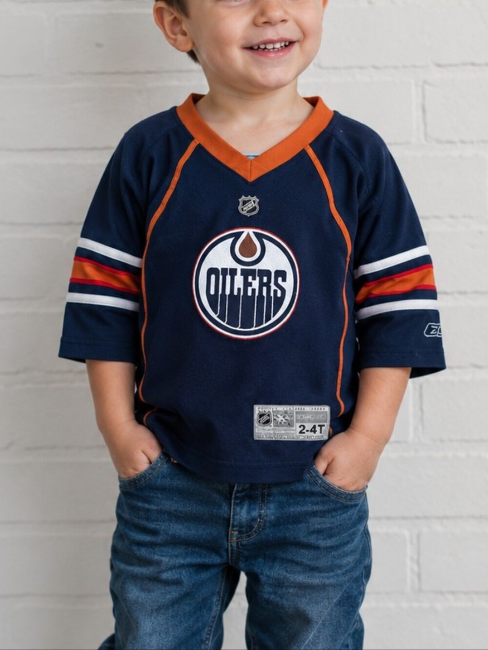 CCM Edmonton Oilers Kids Hockey Jersey 2T-4T Navy Orange NHL